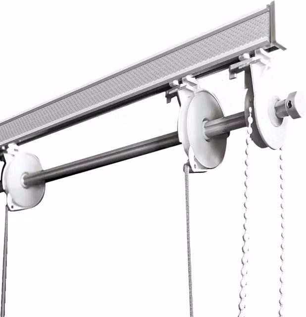 Bastone binario per tenda a pacchetto TENDEEVOLUTION in alluminio bianco con 10 calate a sgancio rapido, attacco a soffitto, comando a sinistra, Lunghezza: 300 cm