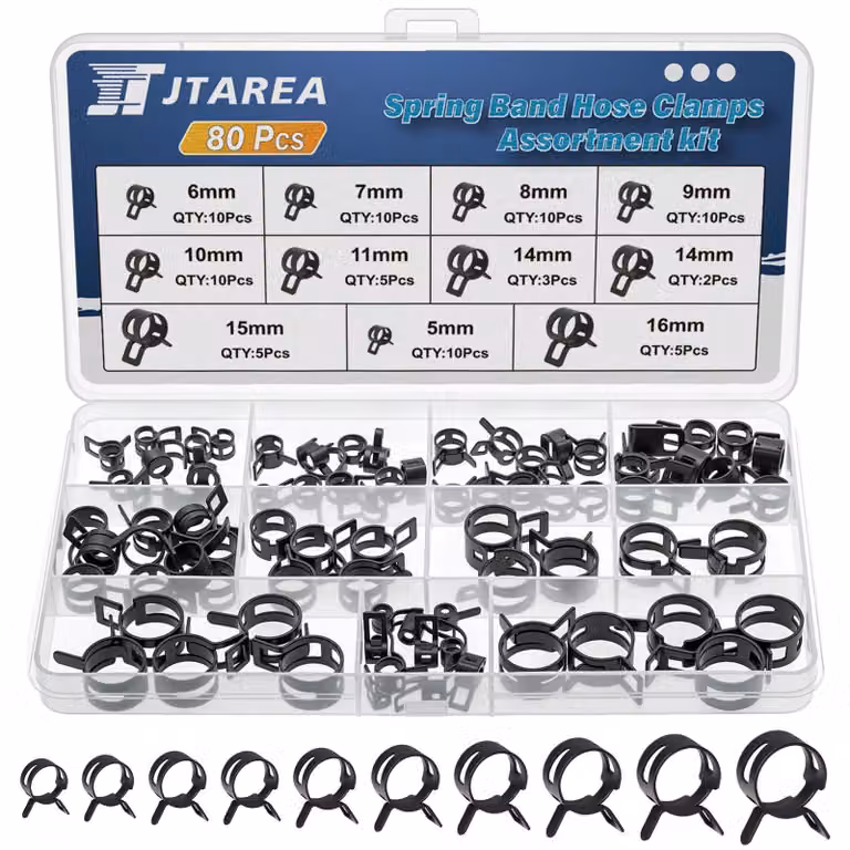 Assortimento di fascette stringitubo, 80 pezzi, 10 dimensioni, da 5 a 16 mm