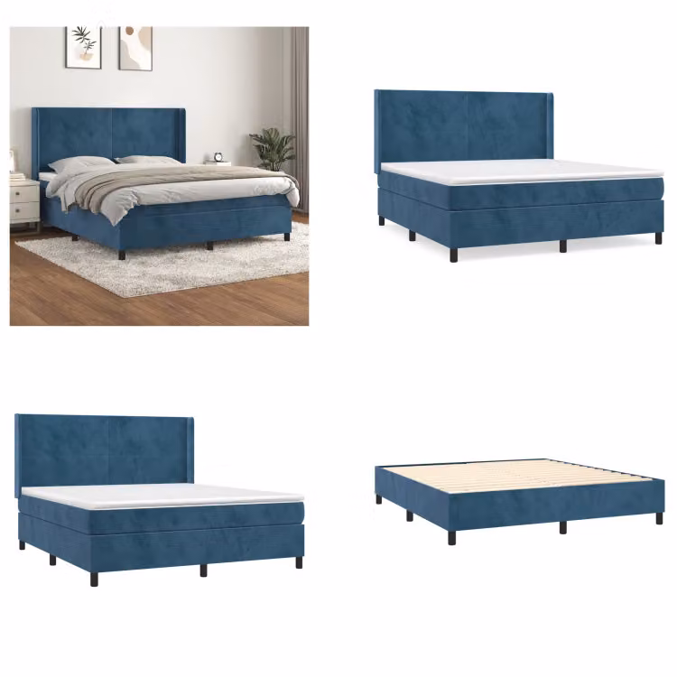 vidaXL Letto a molle con materasso blu scuro 160x200 cm in velluto - Letto a molle - Boxspringbetten - Bett - Schlafzimmermöbel
