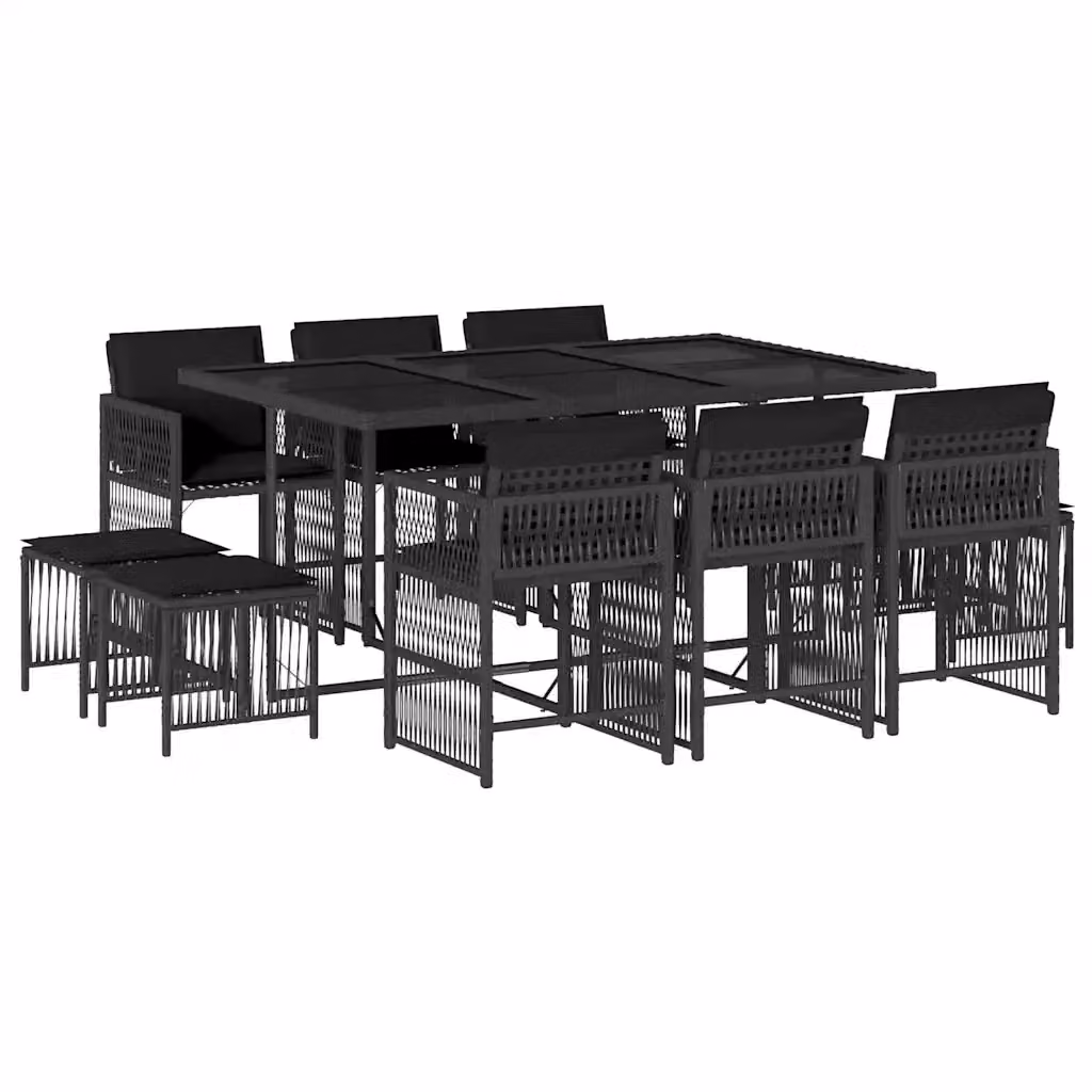 vidaXL Set da Pranzo da Giardino 11 pz in Polyrattan Nero con Piano in Vetro – 2