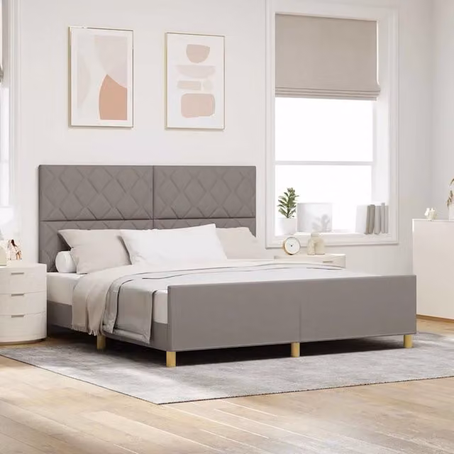 Letto con testiera Talpa vidaXL in tessuto beige o grigio, L: 180 cm, P: 200 cm, H: 128 cm