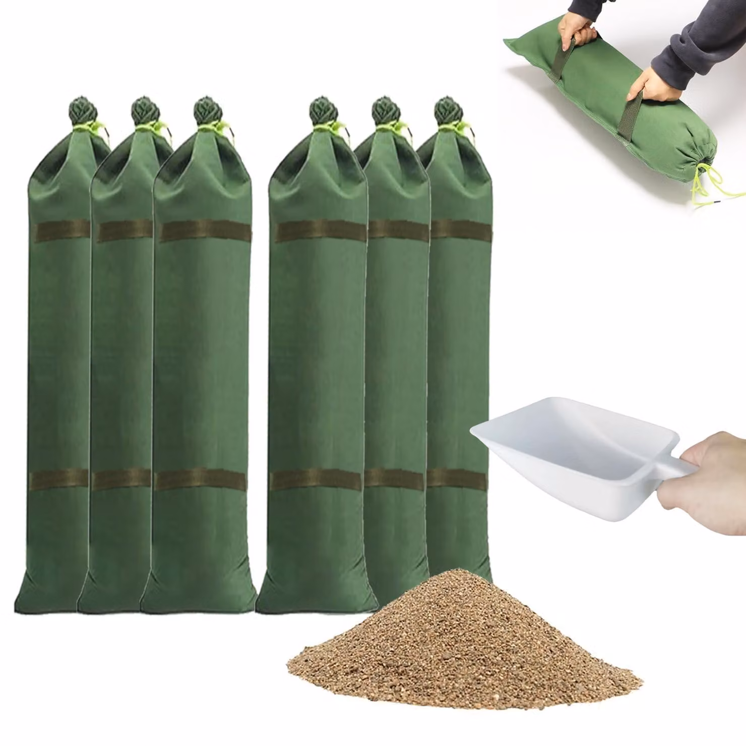 Sacchi di sabbia 6 pezzi, dimensioni 90x20 cm - Resistenti ai raggi UV - Riutilizzabili - Impermeabili - Sacchi di sabbia per prevenire inondazioni - Realizzati in tela resistente agli strappi - Sacchetti impermeabili
