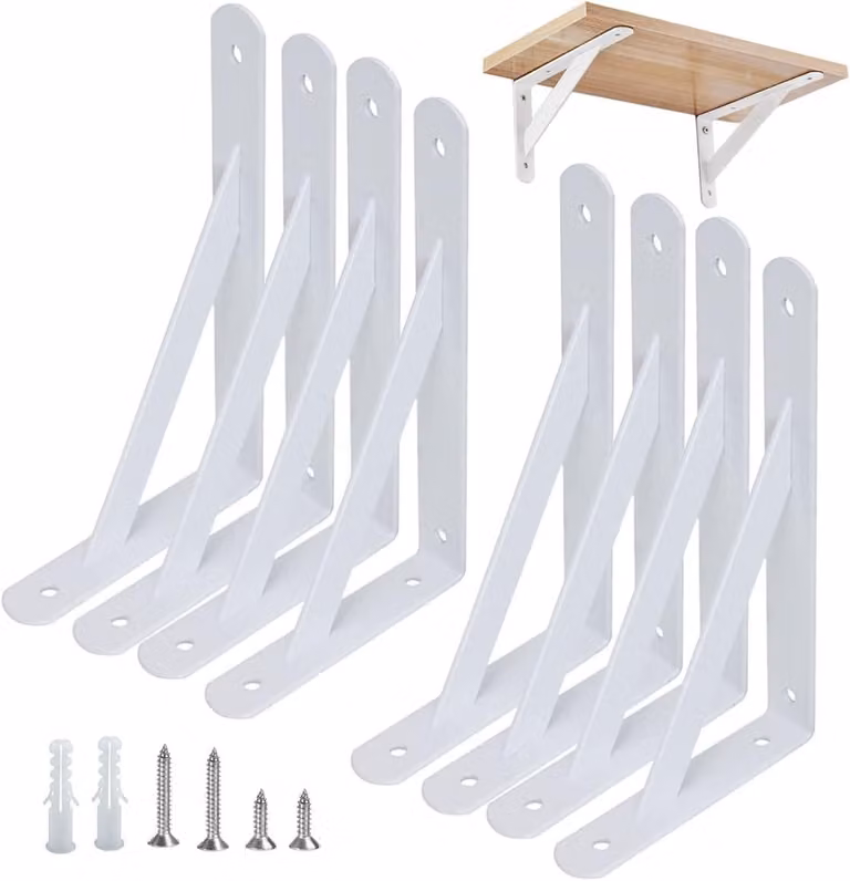 Supporti metallici a 90 gradi, confezione da 8 pezzi, dimensioni 150 x 95 mm, per mensole a parete
