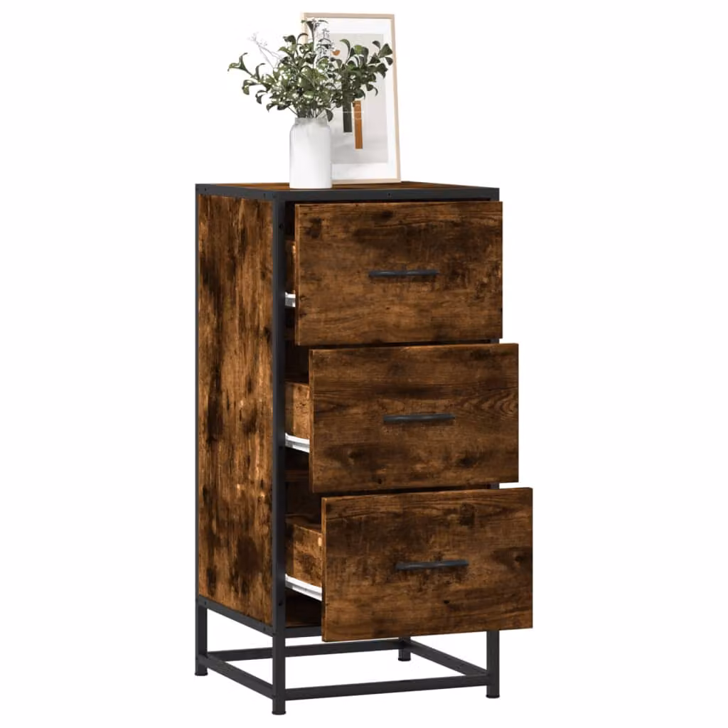 Credenza vidaXL in stile industriale in MDF e metallo, colore marrone, L 35,5 cm x P 35 cm x H 76 cm