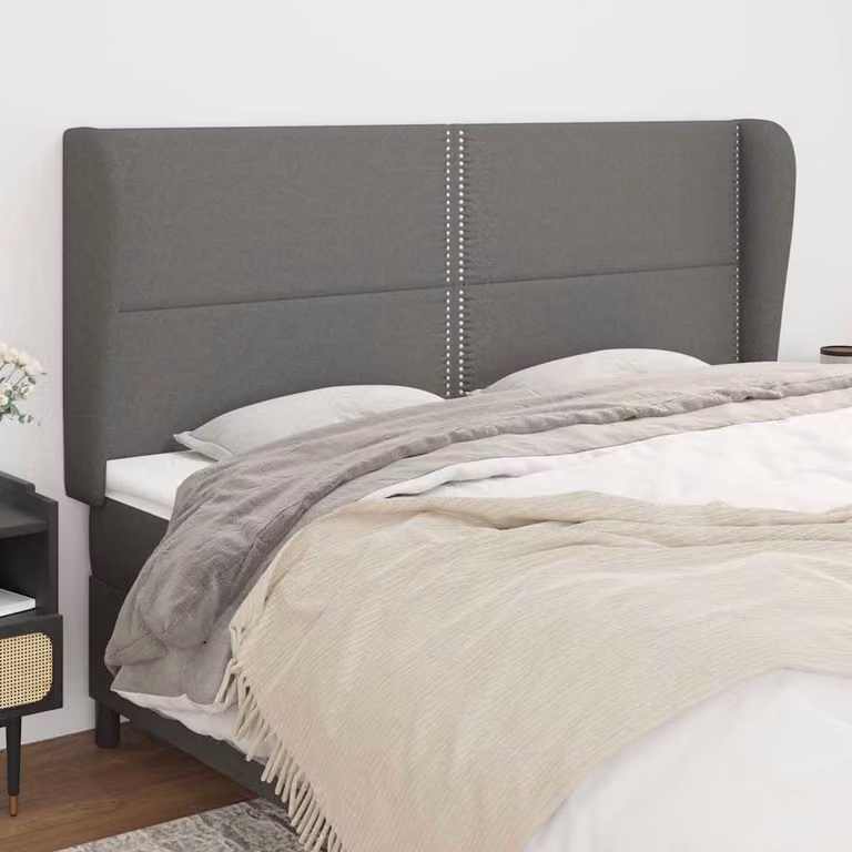 Testiera ad orecchio vidaXL in tessuto grigio con struttura in legno, L: 203 cm, P: 23 cm, H: 118/128 cm