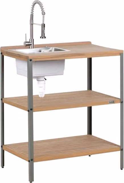 Isola da esterno marrone con lavello in legno d'acacia 2 ripiani con top 50 x 80 x 92 cm Cucina da giardino