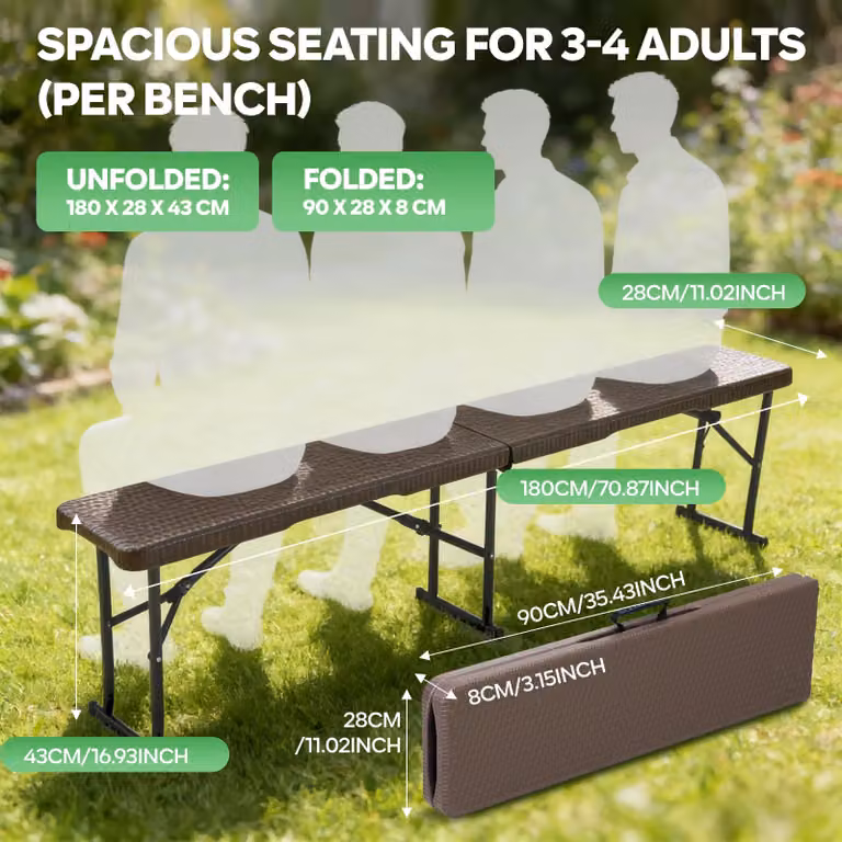 Panca da giardino pieghevole - 180 cm - Seduta in HDPE - Portatile e robusta