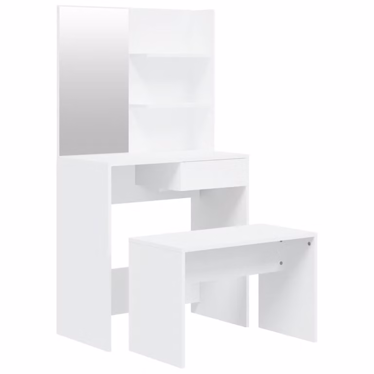 Set Tavolo da Toeletta Bianco 74,5x40x141 cm