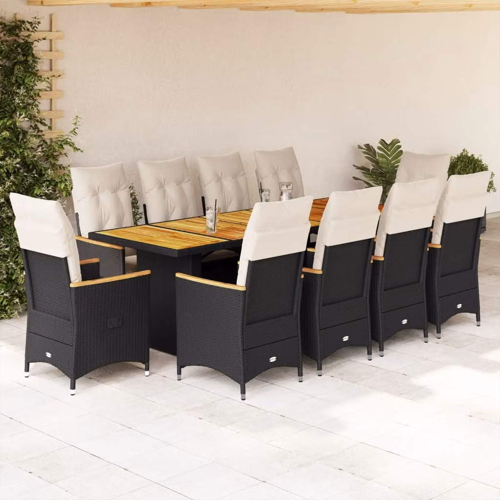 Maison Exclusive - Set da giardino bistrot 11 pezzi con cuscini in polyrattan nero
