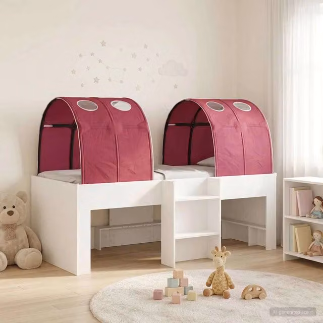 Letto con Tunnel 3 pz Bianco e Rosso Legno ingegnerizzato 3423573