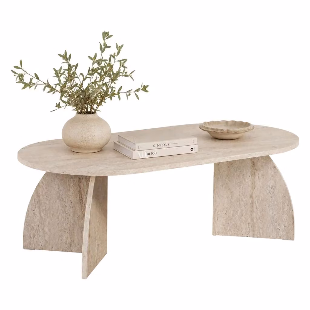 Nohaza, Tavolino da Salotto Ovale Moderno Bianco Marmo, L: 126 cm, P: 60 cm, H: 40 cm – 2