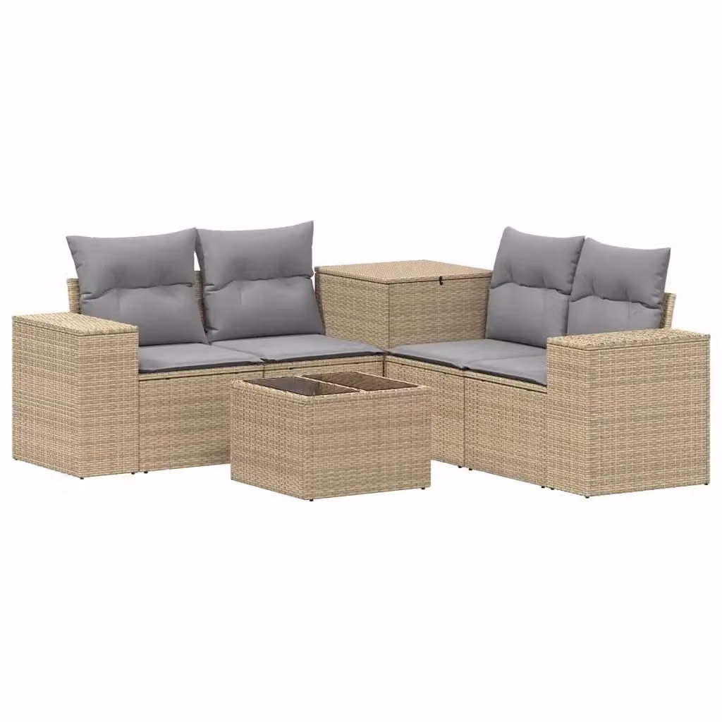 Set di mobili da giardino vidaXL composto da 6 pezzi con divano a 2 posti, elemento angolare, tavolino da caffè e cuscini in tessuto beige e grigio – 2