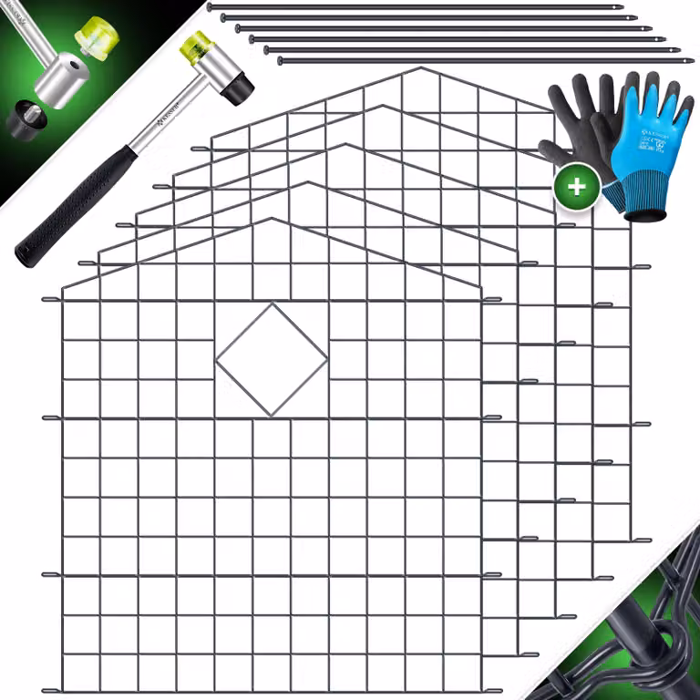 KESSER® Recinzione per stagni, recinzione da giardino, sistema a pannelli, set completo in metallo, parte superiore arrotondata, inclusi martello e pali