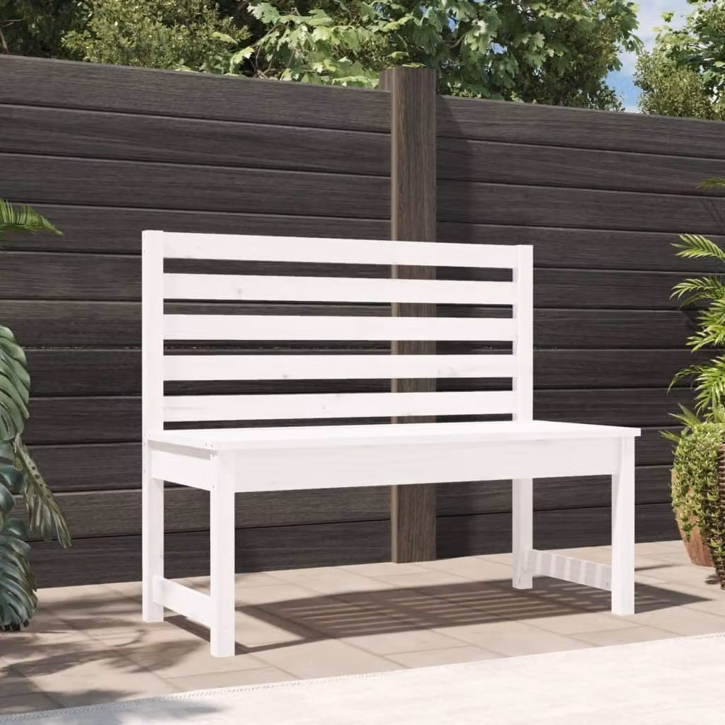 The Living Store Panca da giardino bianca 109 cm in legno di pino massiccio