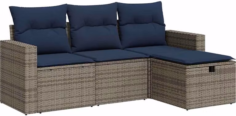 Set Divani da Giardino 4 pz con Cuscini in Polyrattan Grigio