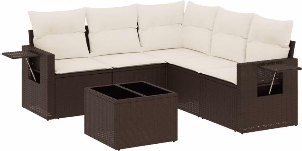 Set Divano da Giardino 6 pz con Cuscini Marrone in Polyrattan