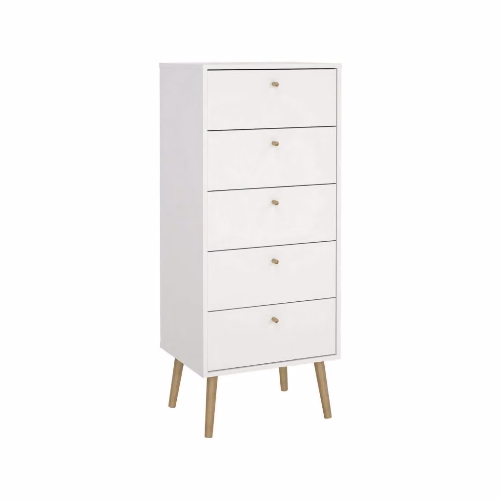 Cassettiera Yaounde DMORA bianca per camera da letto e soggiorno, L: 50 cm, P: 39 cm, H: 120 cm – 2