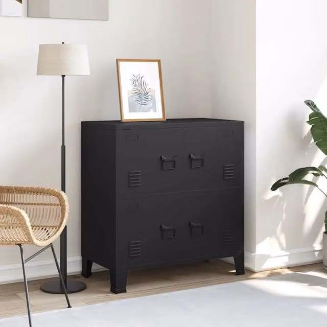 Armadio da parete industriale vidaXL nero con ante a battente e ripiani interni L: 75 cm, P: 40 cm, H: 80 cm – 1