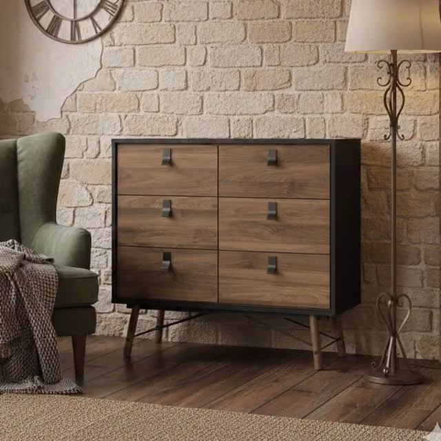 Credenza Maka DMORA, Buffet e Madia da Soggiorno o Cucina, Nero e Noce, L 102 x P 40 x H 95 cm – 1