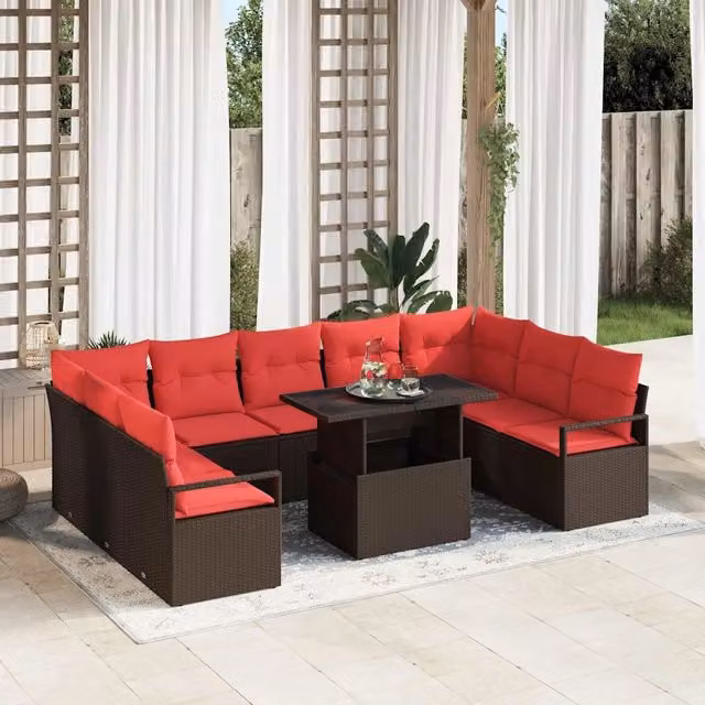 Set Divano da Giardino 10 pz Marrone Poly Rattan 3357627