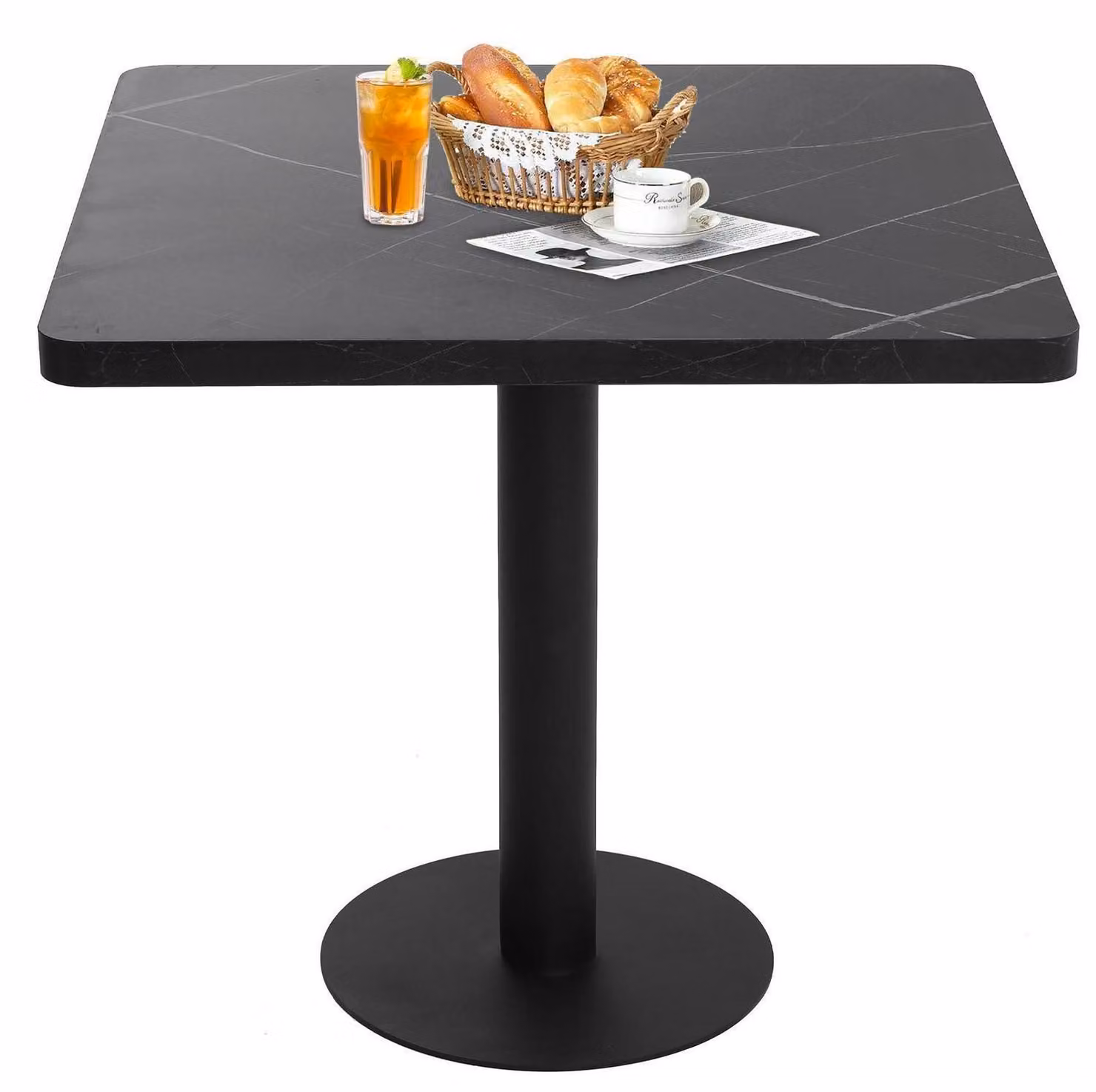 Tavolo quadrato, 80x80 cm, effetto marmo nero, struttura in metallo, piano in MDF