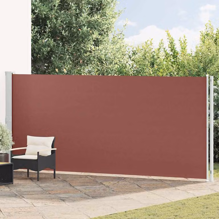 vidaXL Tenda da Sole Laterale Retrattile per Patio in Poliestere e Acciaio, Marrone, L: 600 cm, H: 180 cm