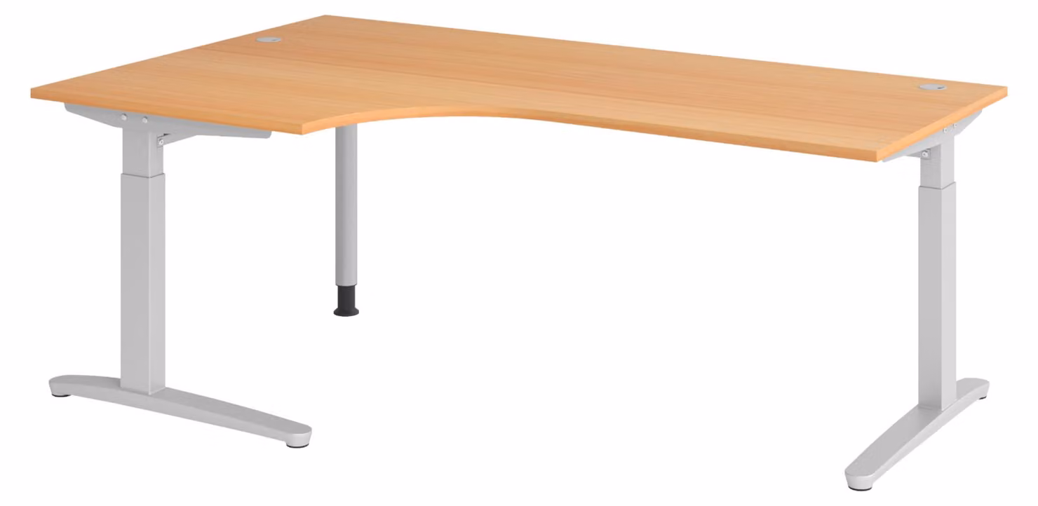 bümö Scrivania Serie-XB - Struttura: argento, finitura: faggio, dimensioni: scrivania angolare 200 x 120 cm