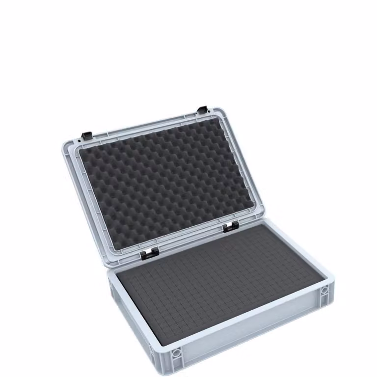 Set Eurobox 400x300x90 mm con coperchio incernierato e schiuma