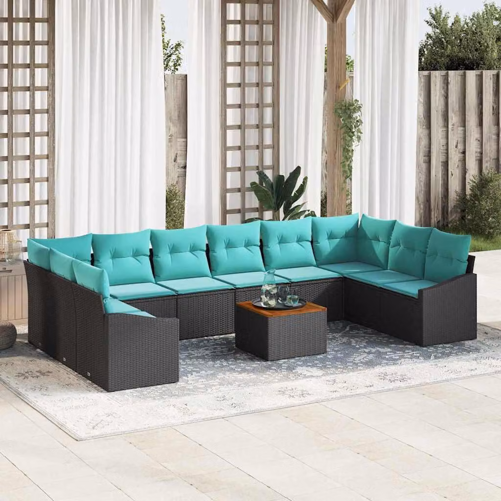 Maison Exclusive - Set da giardino composto da 11 pezzi, divano in rattan sintetico nero