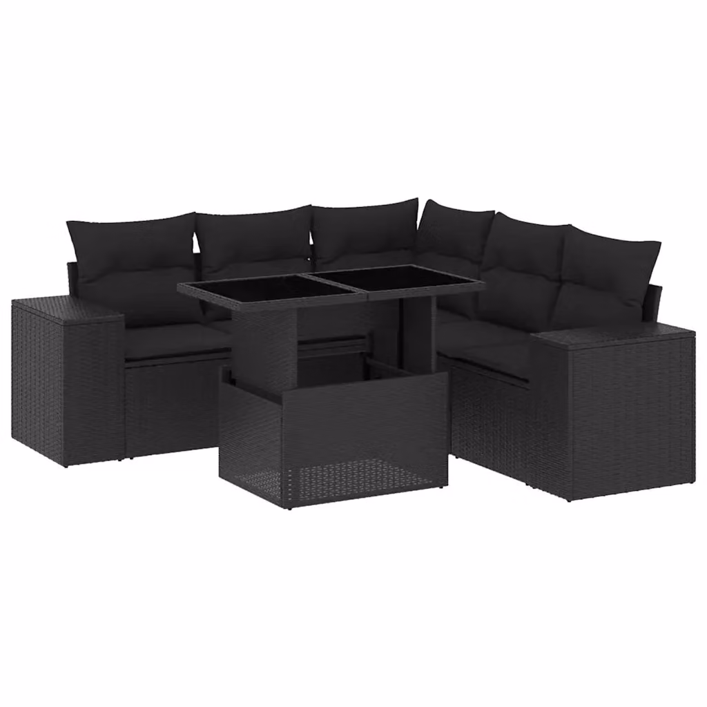 Set Divano da Giardino vidaXL 6 pz in Polyrattan Nero con Cuscini e Tavolino da Esterno a Forma di L – 2