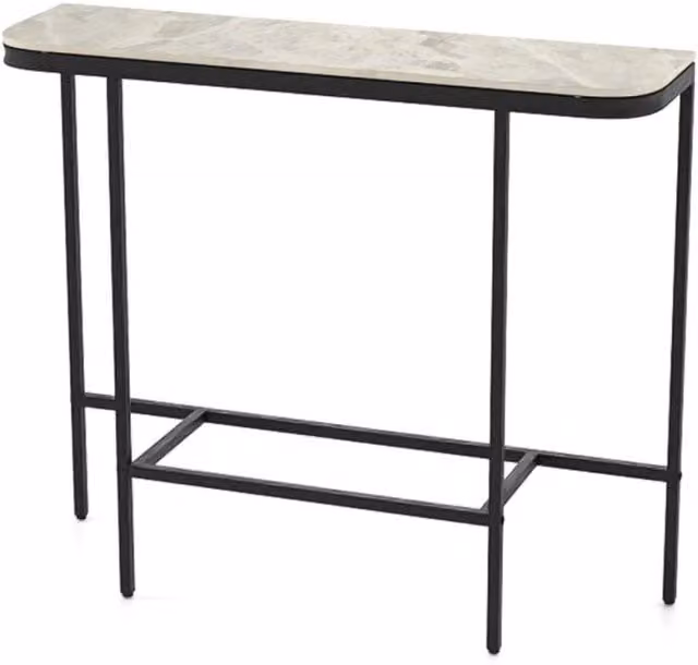 Consolle moderna Design Mania per soggiorno e atrio con piano in finto marmo e struttura metallica, Grigio e Nero, L: 111 cm, P: 30 cm, H: 91 cm