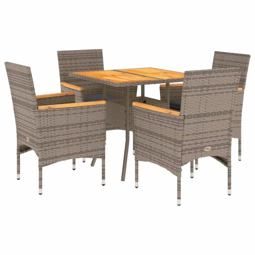 Set Pranzo da Giardino vidaXL in Polyrattan e Legno di Acacia con 5 Cuscini Grigio – 2