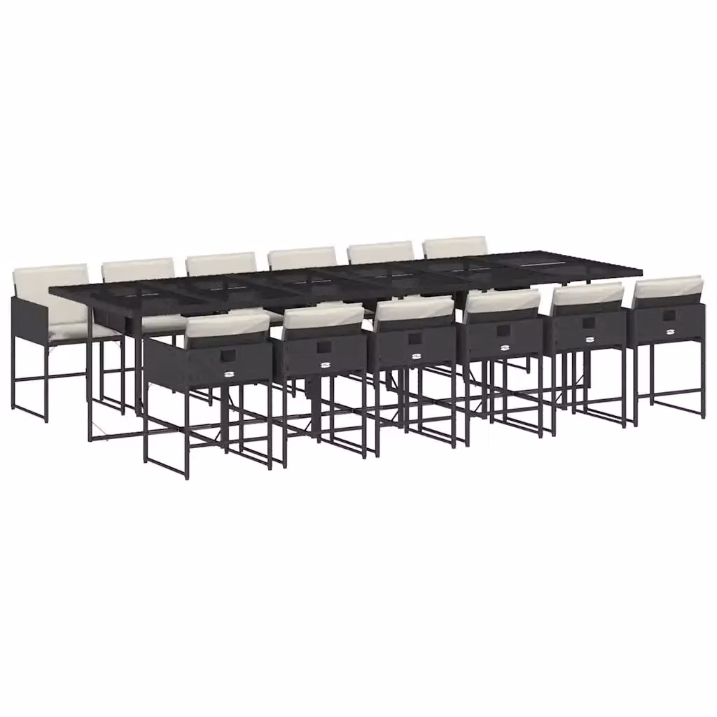 vidaXL Set da Pranzo da Giardino 13pz in Polyrattan con Cuscini e Tavolo in Vetro Nero e Bianco – 2
