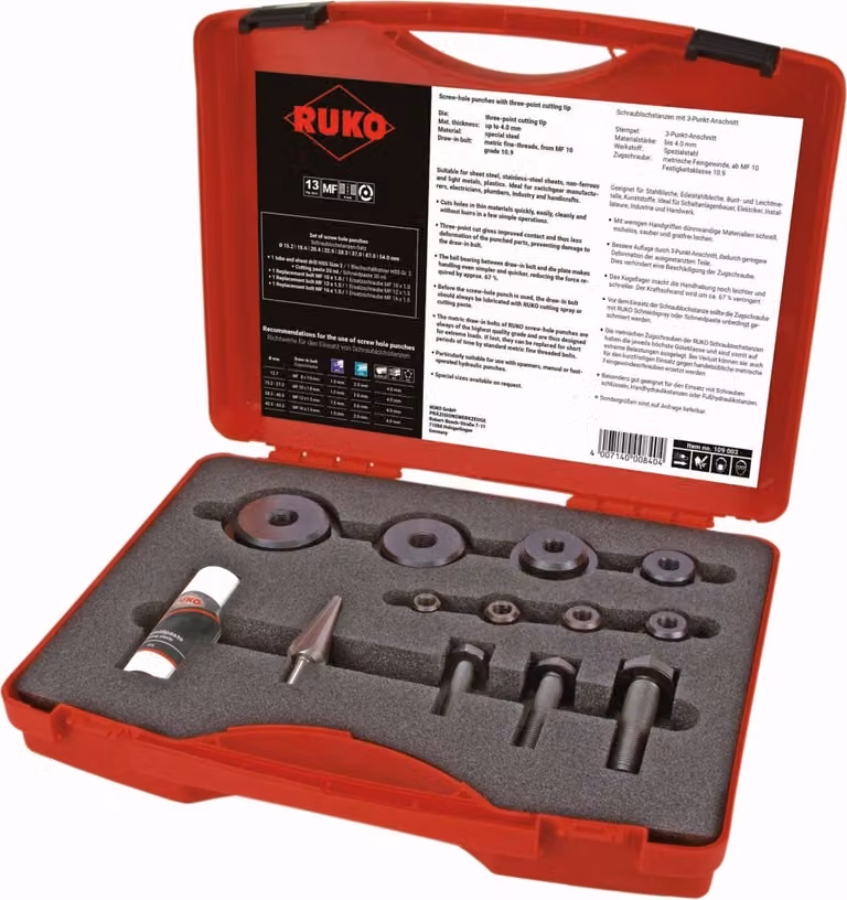 Set di punzoni per fori filettati RUKO in valigetta di plastica - 13 pezzi - 109003