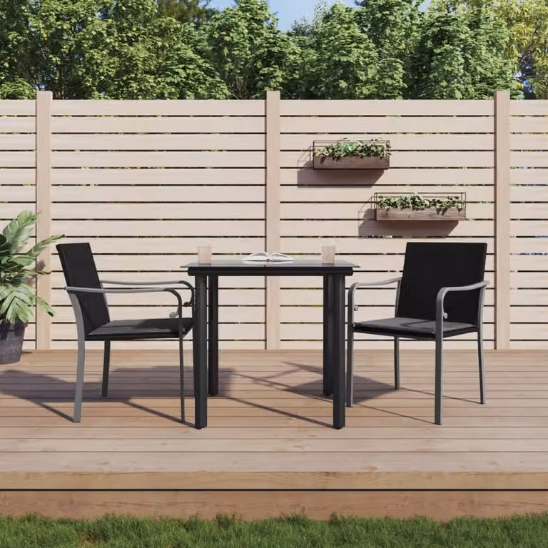 The Living Store Set da pranzo da giardino in 3 pezzi con cuscini in poly rattan e acciaio