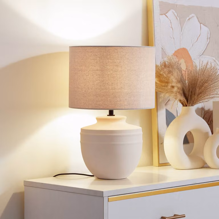 Lampada da tavolo Thalassia Lindby, Crema / Ambra, Corridoio, Ceramica, Lampada da tavolo