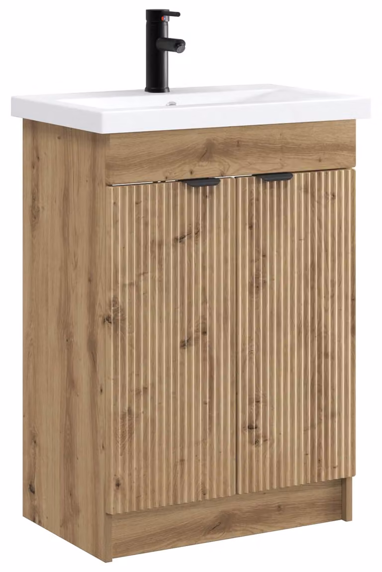 Set di mobili da bagno in legno di rovere, artigianale, dimensioni 56 x 37,5 x 81 cm