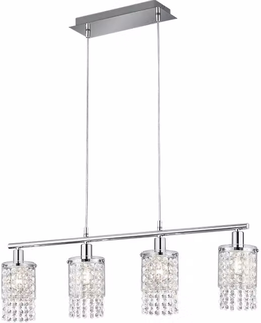 Lampada a sospensione Trio Leuchten GD Trio con 4 luci in vetro trasparente e finitura cromata