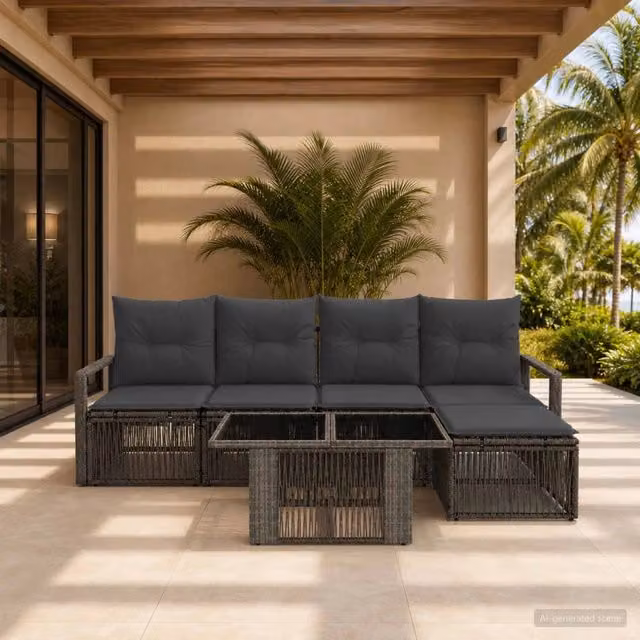 Set Divano da Giardino 6 pz Grigio e Grigio Scuro polyrattan 3437090