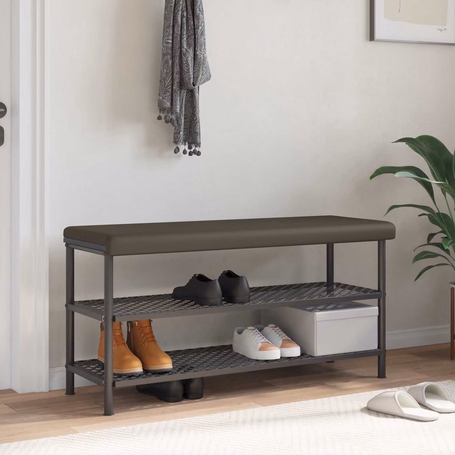 Cuscino per panchina vidaXL in similpelle grigio con base antiscivolo e imbottitura in schiuma, L 110 cm, P 35 cm