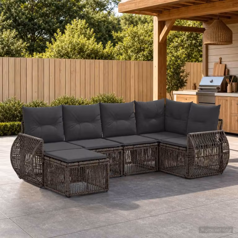 Maison Exclusive - Set da giardino composto da 6 pezzi. Divano da esterno in rattan sintetico, colore grigio e grigio scuro