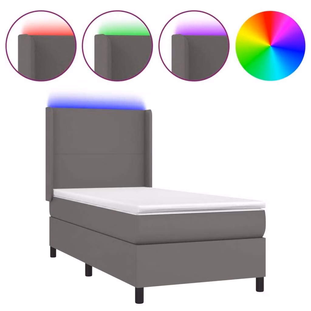 Giroletto Molle con Materasso e LED Grigio 90x190cm Pelle finta