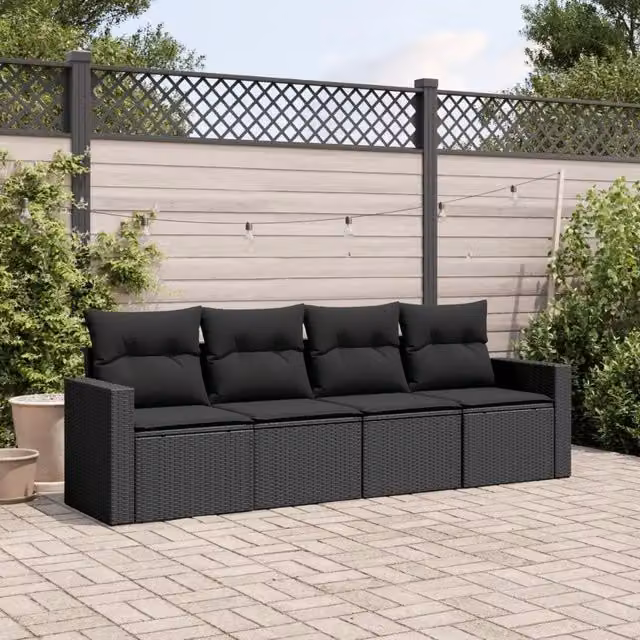 Salotto da Giardino-Set Divani da Giardino 4 pz con Cuscini Nero in Polyrattan 937916