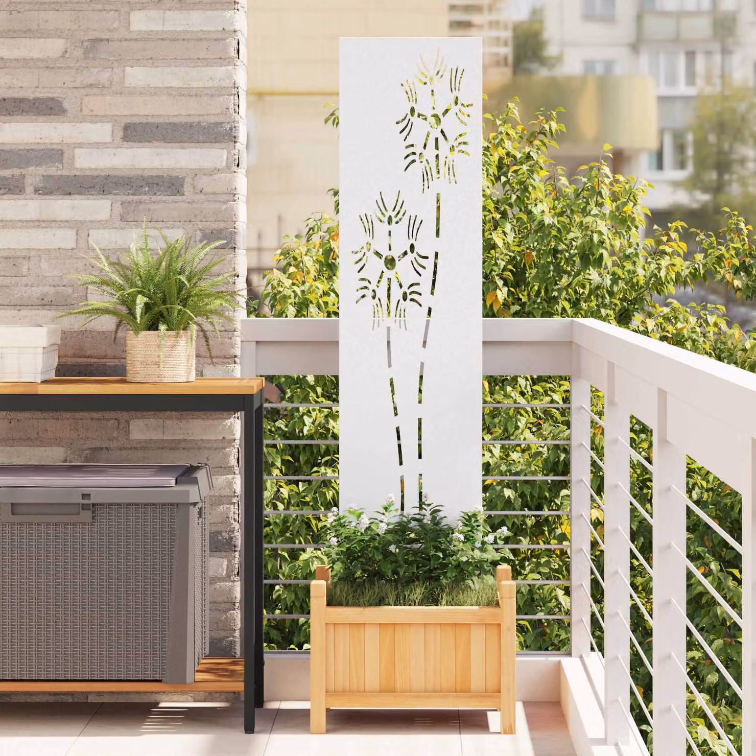 Paravento per privacy da giardino vidaXL in acciaio bianco, L: 32 cm, H: 140 cm