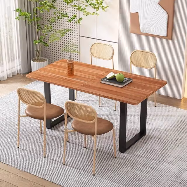 Set di 4 sedie da pranzo REDOM in rattan, metallo e similpelle marrone