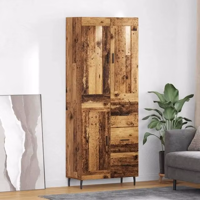 Credenza 2 pz-Set di 2 Buffet-Armadio da cucina Legno vecchio Legno Stratificato e Vetro 785405