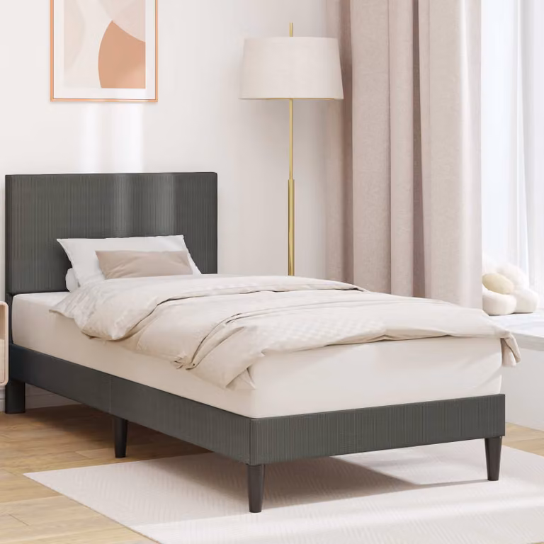 Struttura del letto vidaXL in tessuto cord e legno, Grigio, 90 x 200 cm