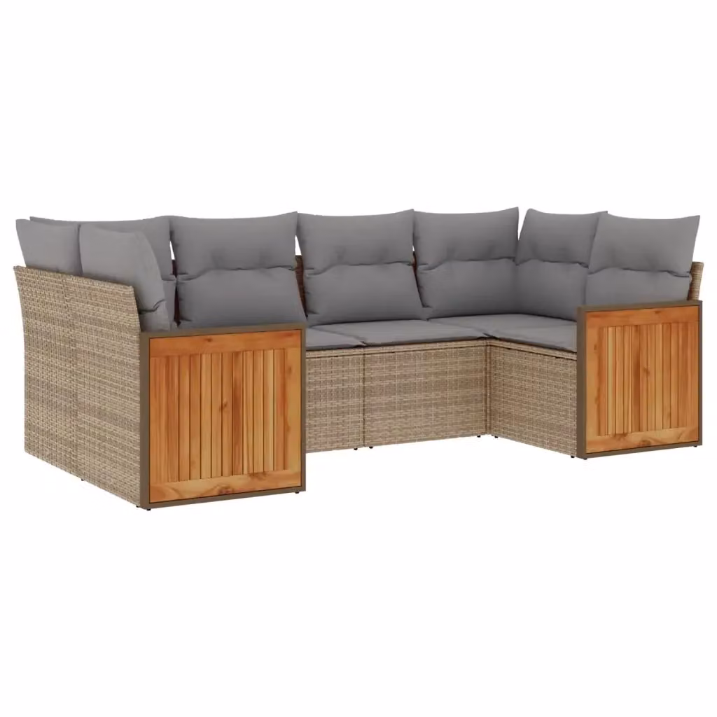 Set Divano da Giardino L-Shape vidaXL 6 pz con Cuscini Beige e Struttura in Acciaio e Legno di Acacia – 2