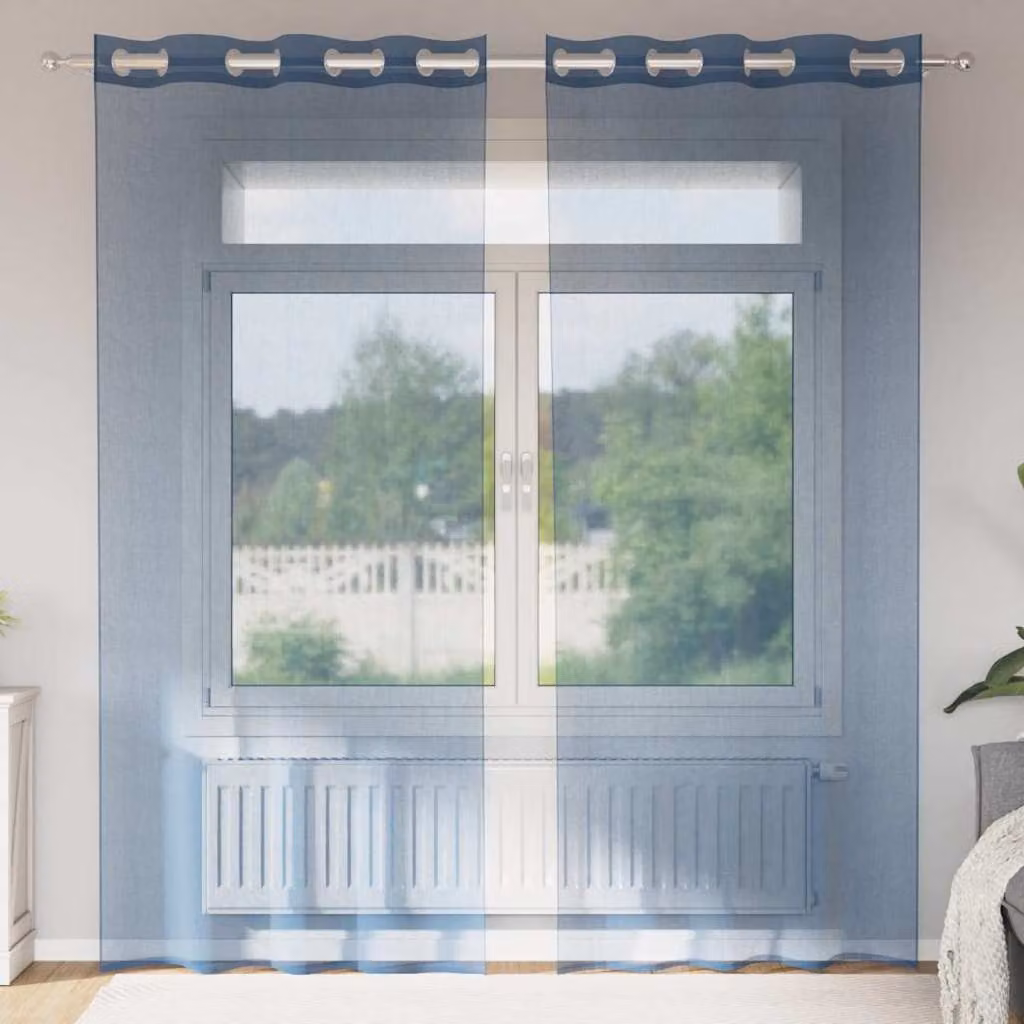 Set di 2 tende in voile semi-trasparenti vidaXL con occhielli, colore blu, L: 140 cm, H: 245 cm