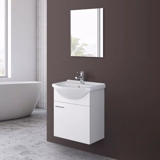 Mobile bagno sospeso Desya bianco lucido con lavabo e specchio